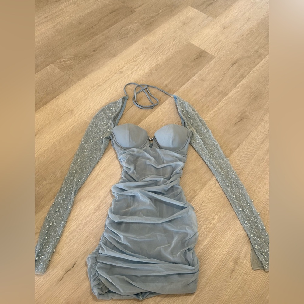 Oh Polly Light Blue Long Sleeve Dress